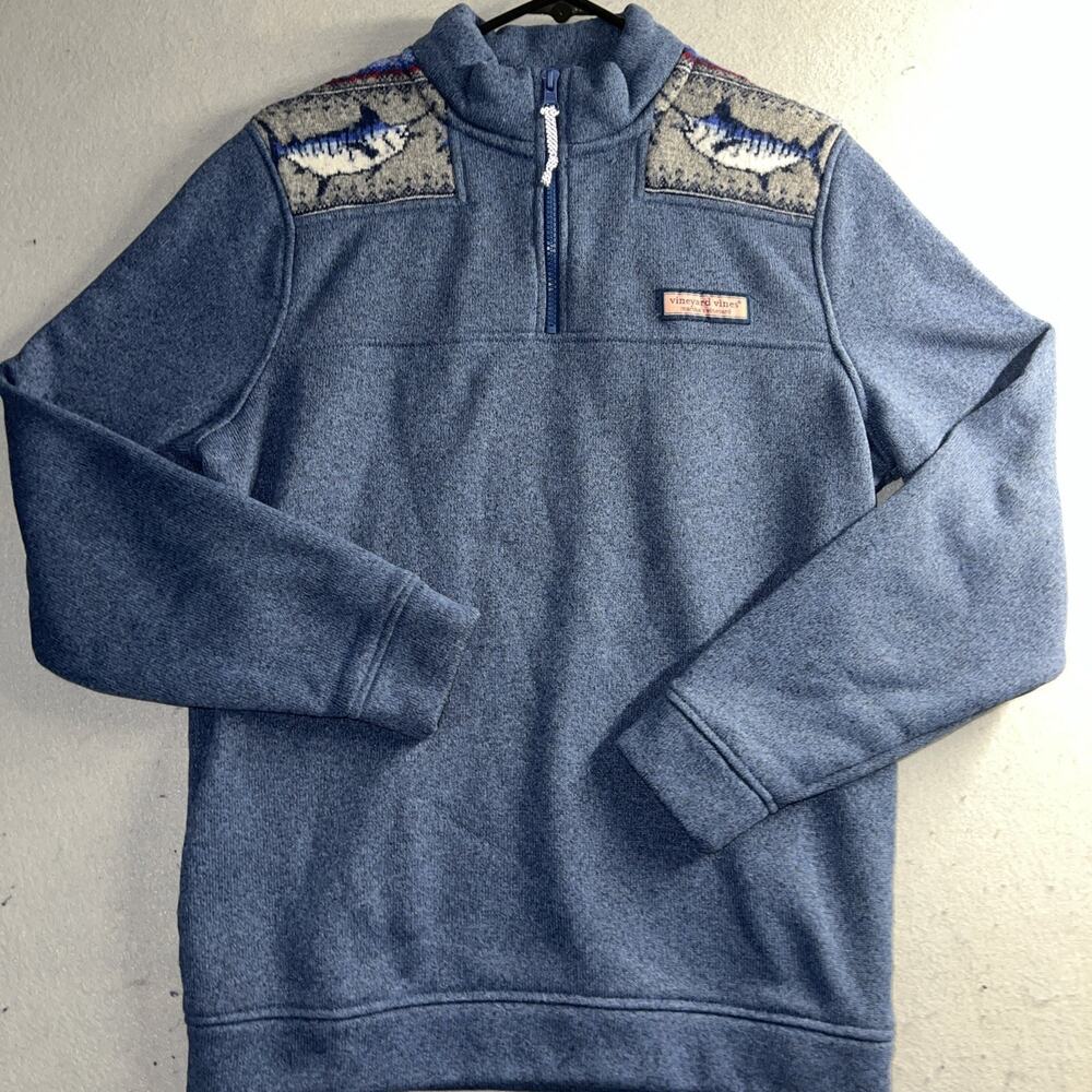 Vineyard Vines Moonshine Marlin Blue 1/4 Zip Sweatshirt Sherpa Men's Small